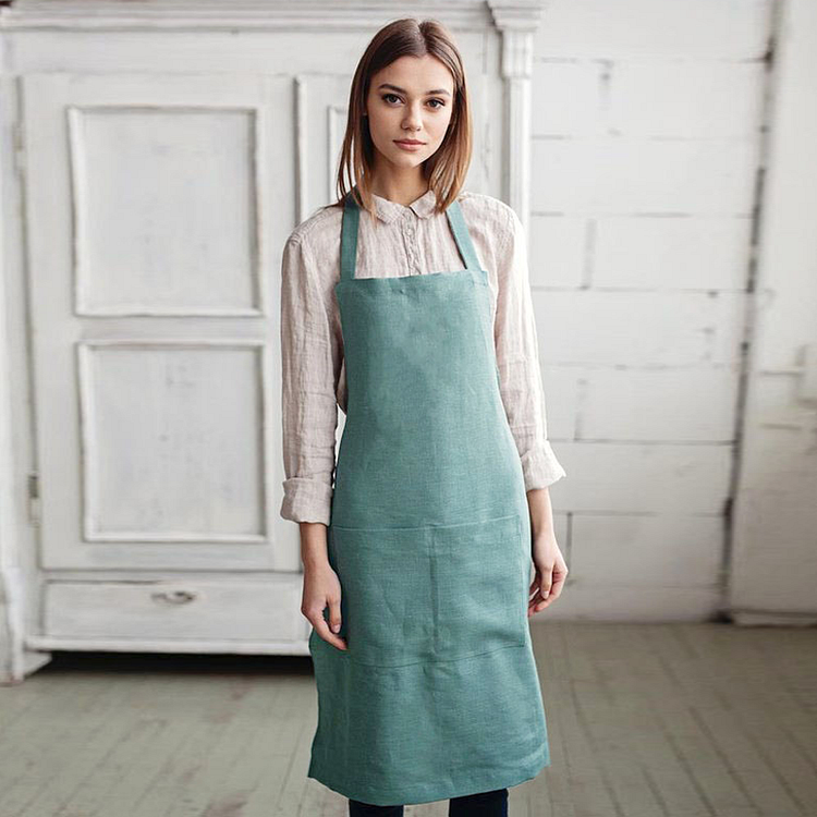 Midi Linen Apron With Pockets-ChouChouHome