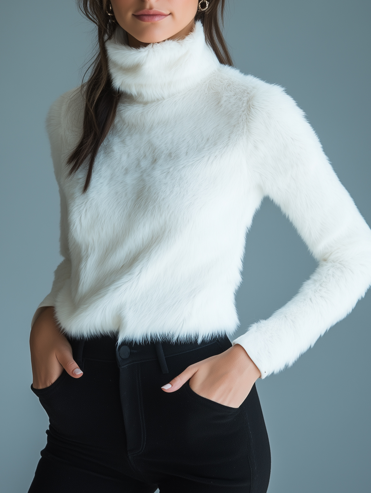 Ursime Turtleneck Long Sleeve Fluffy Knit Sweater