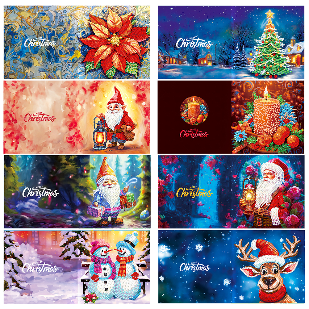 Christmas Crystal Rhinestone Embroidery Cards Kits (Xmas Vibes x 8 PCS Set)