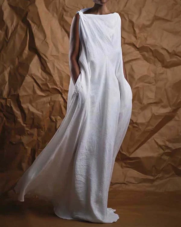 Elegant Boat Neck Wrap Maxi Dress