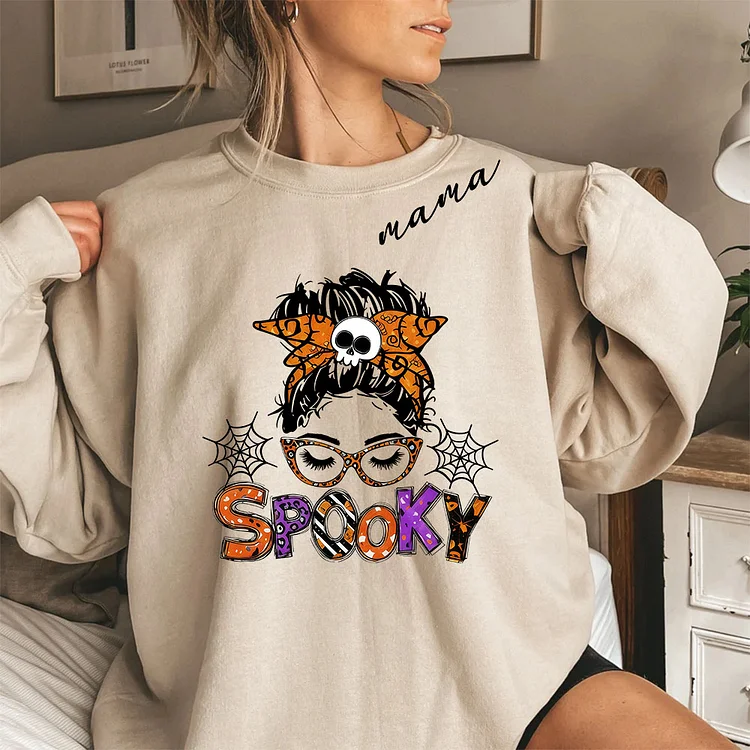 Custom Nickname Spooky Mama Halloween Sweatshirt, Personalized V-neck, Sweatshirt, Hoodie