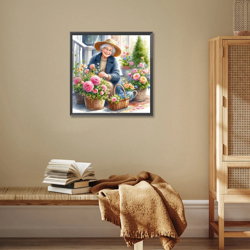 Diamond Painting - Full Round Drill - Garden Old Lady(Canvas|30*30cm)