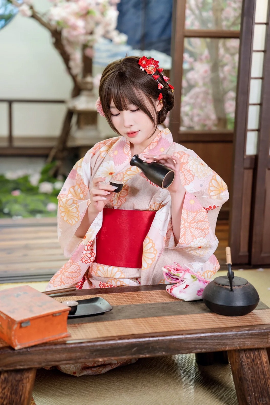 Yukata Kimono Light Pink With Colorful Chrysanthemum Kimono - なつまつり Stupa Stones