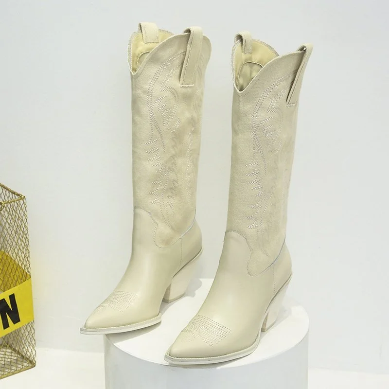 Wongn Wongn 2023 Plus Size Autumn / Winter Leather Boots Pointed Embroidered High Boots And Chelsea Boots