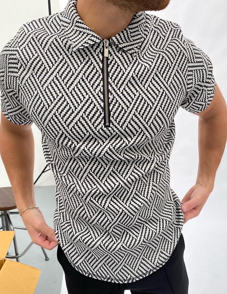 herringbone jacquard polo shirt