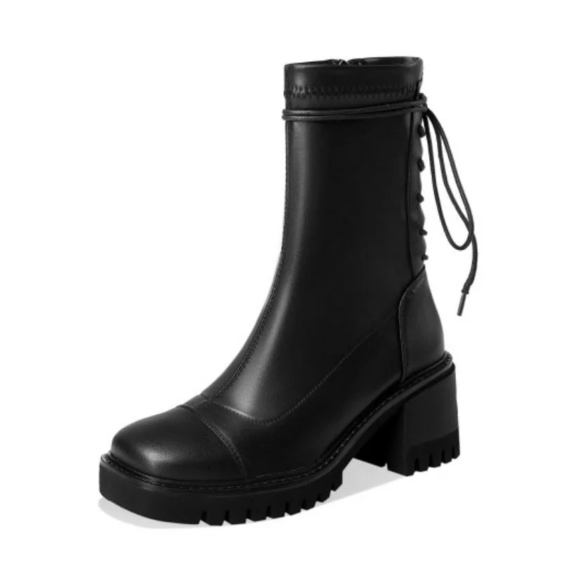Taoffen Size 34-41 Woman Short Boots Thick Heel Square Toe Ladies Shoes Winter Fashion Cool Boot Daily Club Footwear
