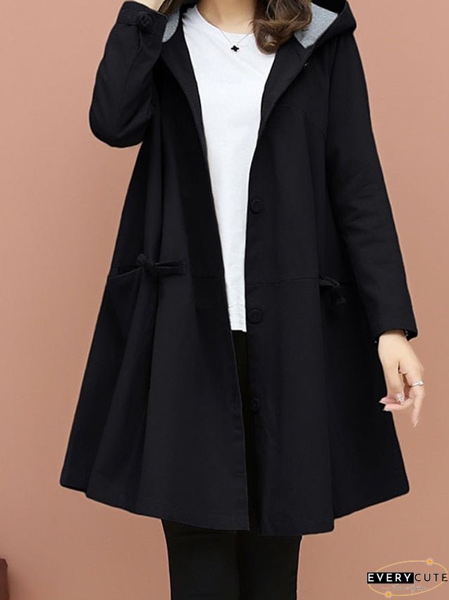 Women's Trench Coat Long Coat Winter Warm Hooded Coat Windproof Warm Overcoat Fall Warm Casual Jacket Long Sleeve Dark Grey Black Khaki
