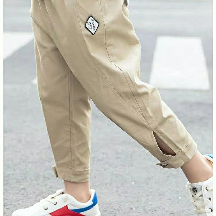 New Summer Boy's Cargo Pants Korean Style Loose Children's Clothing 3-13 Years Old Kids Casual Clothes Solid Ankle-length Pant