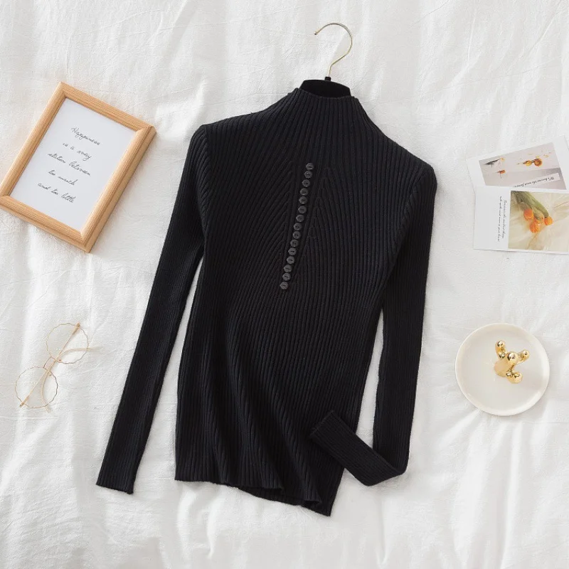 Brownm Brownm Collar Sweater Bottomed Women's Long-Sleeved Top 2024 Autumn And Winter New Button Tight Knitted Shirt