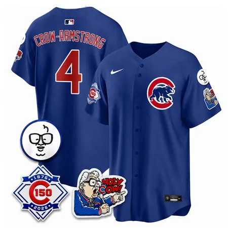 Men's Chicago Cubs #4 Pete Crow-Armstrong Royal 150th Anniversary Stitched Baseball Jersey