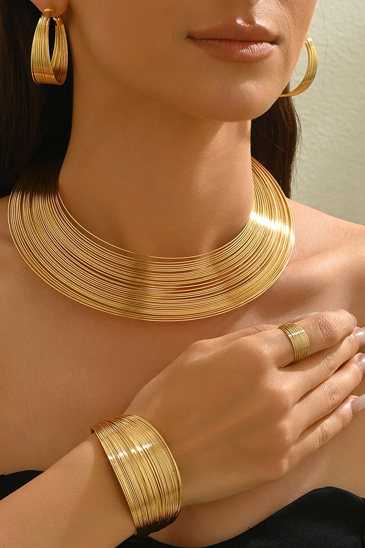 Banquet Gold Elegant Multilayer Beads Four Piece Jewelry Set 2024 - Xpluswear