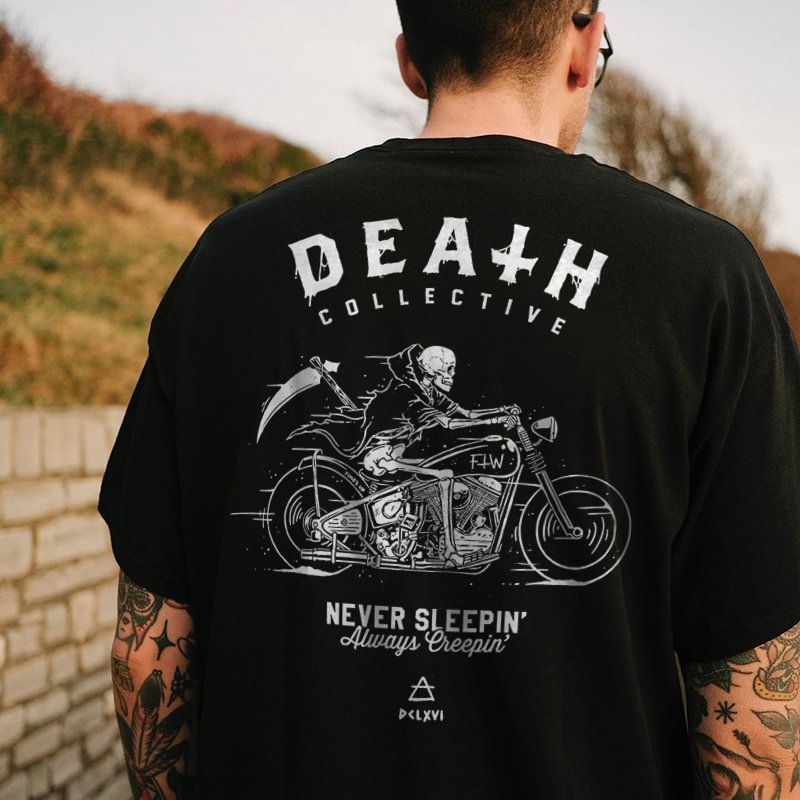 Skeleton biker printed loose T-shirt designer - Krazyskull