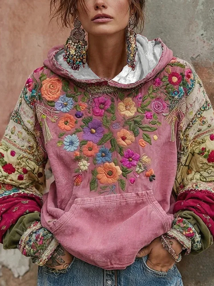 Damen Kapuzen pullover mit Blumen druck