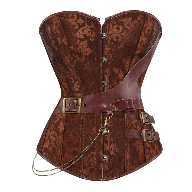 Billionm Sapubonva steampunk corsets and bustiers halter plus size corset pu leather gothic punk corset zip burlesque basque costume sexy