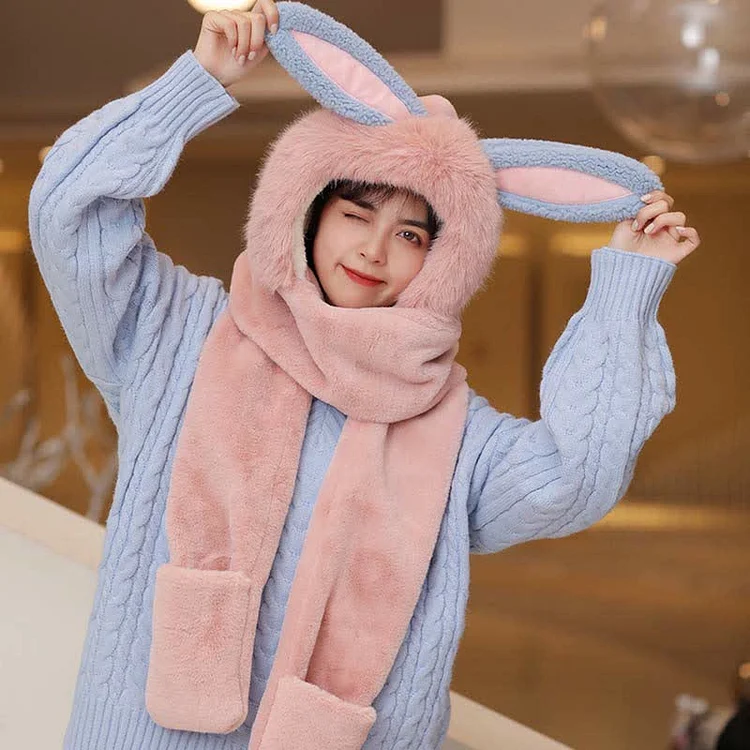 Cute Bunny Ears Hat Scarf Gloves Warmer - Modakawa modakawa