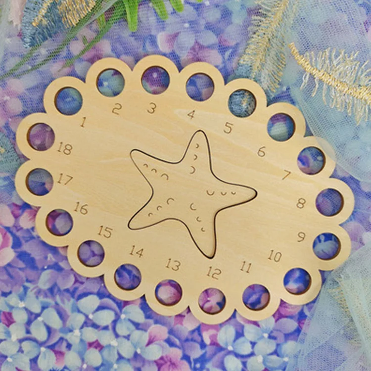 Wooden Carved Cross Stitch Thread Board Embroidery Thread Plate (Starfish)