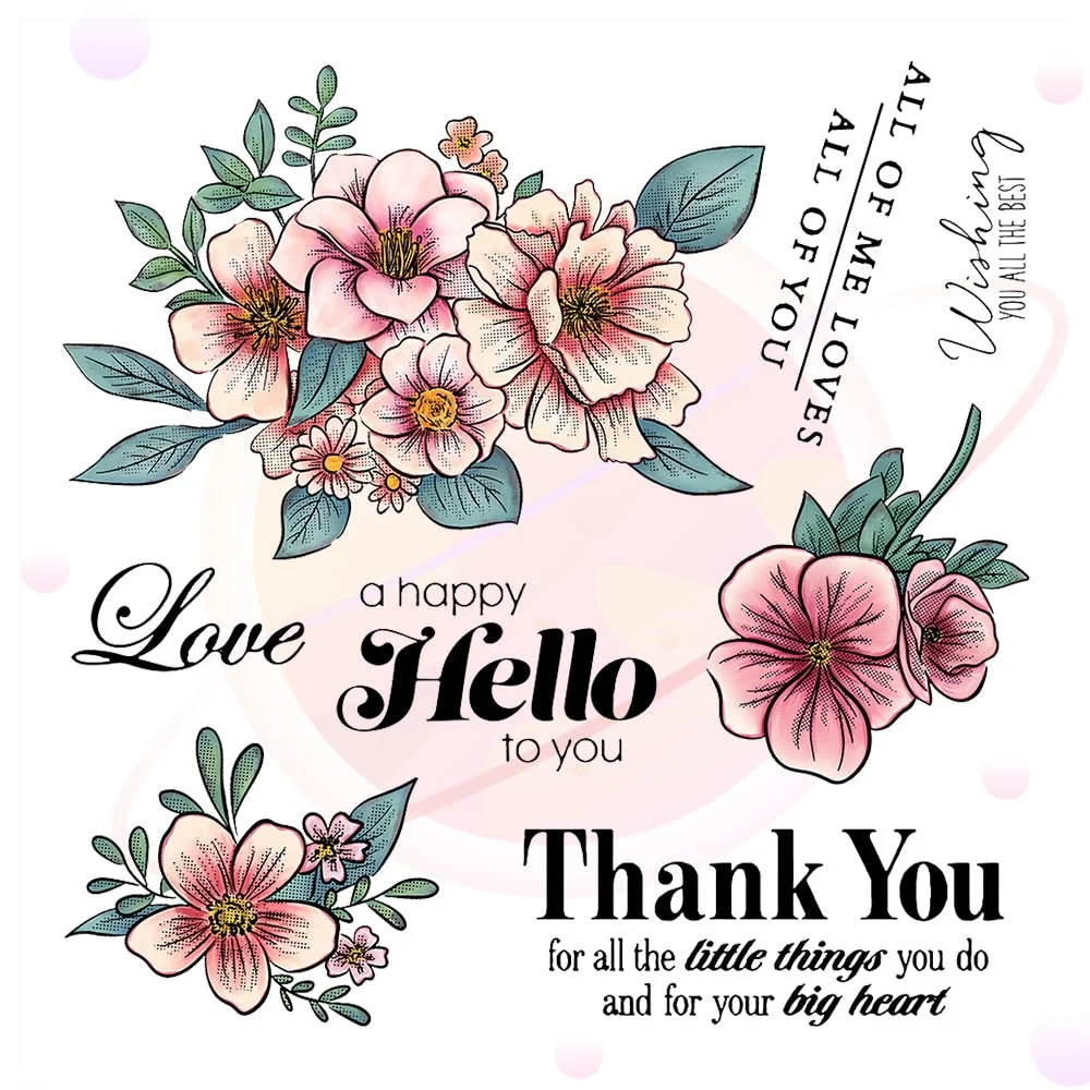 Flower Metal Cutting Dies and Clear Stamp Template for DIY Scrapbooking Photo Album Craft Thank You Paper Card Making Decorative