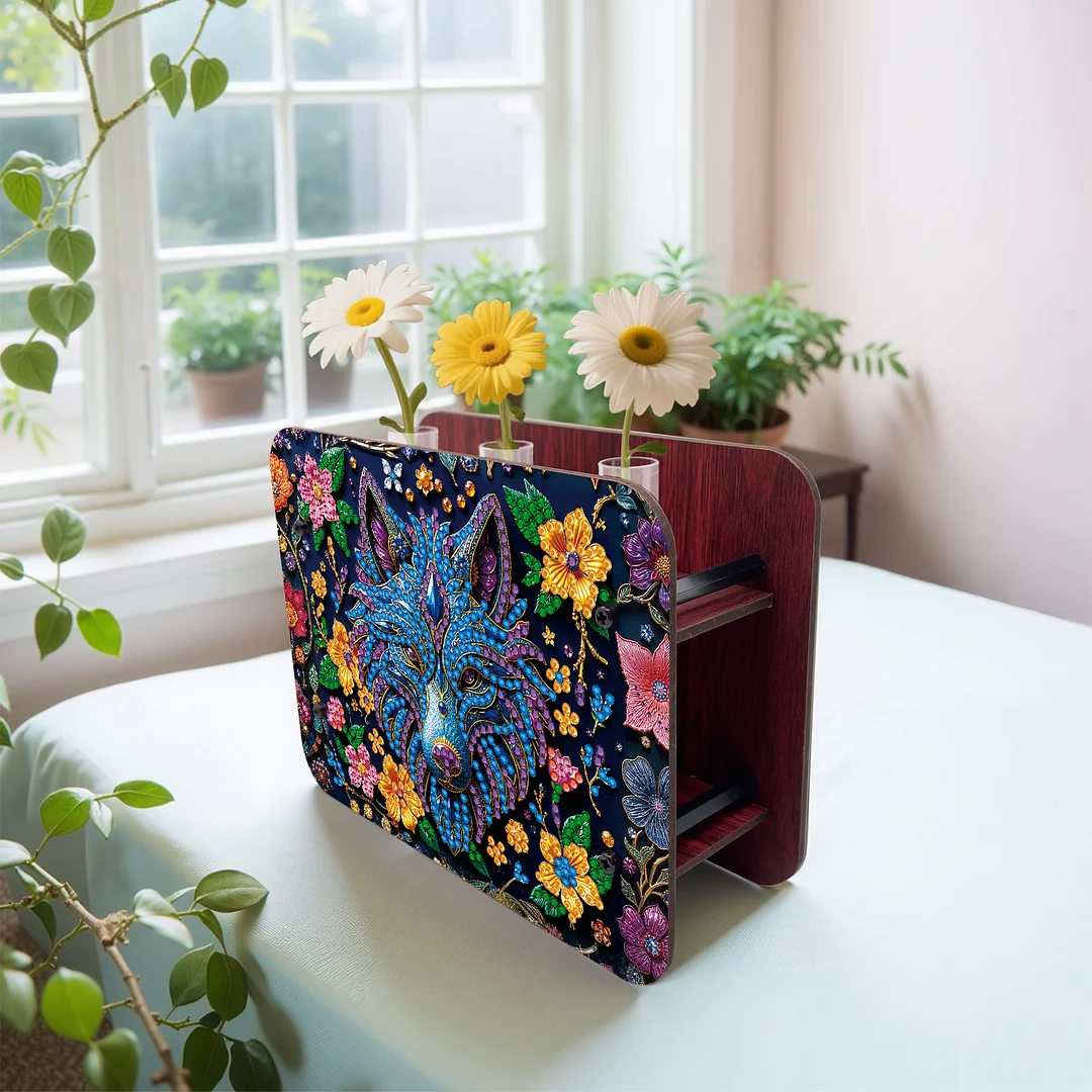 Gem Wolf DIY Diamond Painting Wooden Tube Vase for Adults Gift Idea Home Decor