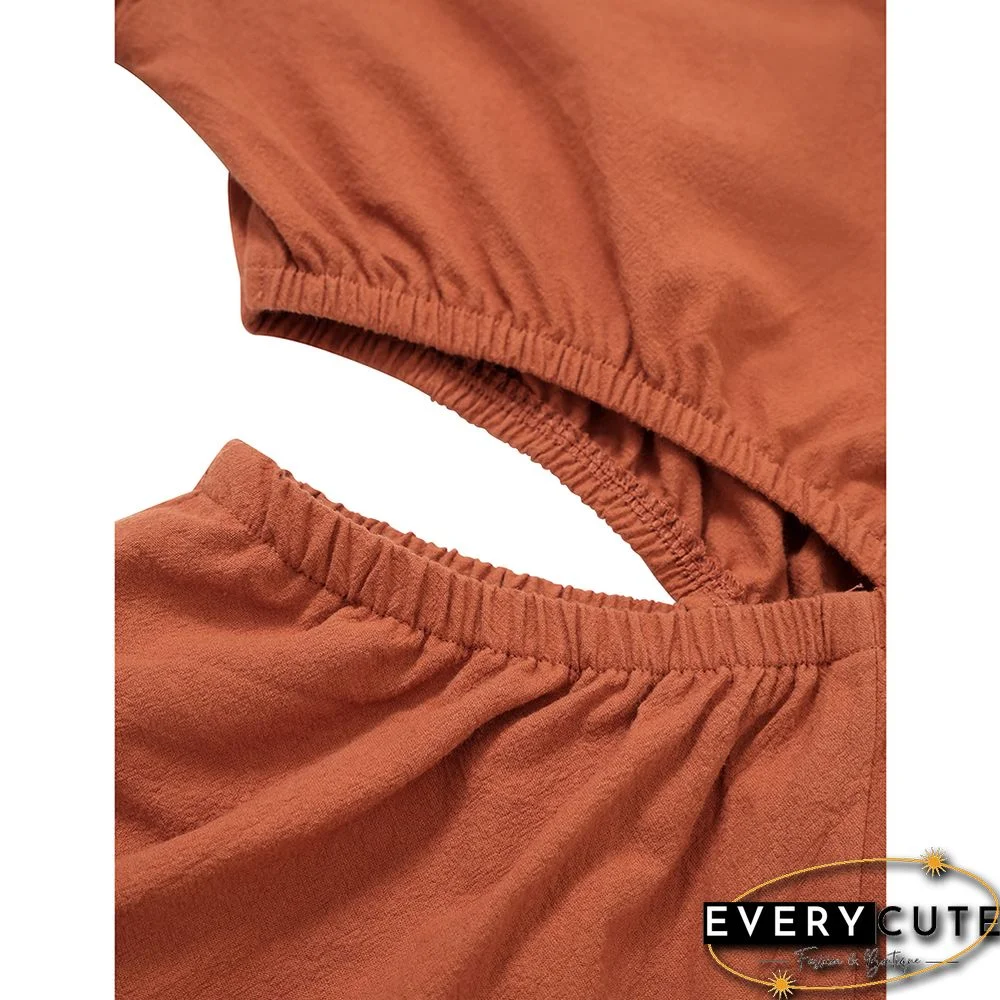 Rust Red Cut-out One Shoulder Casual Dress