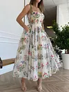 Spaghetti-Neck Floral Print Empire A-Line Casual Maxi Dress
