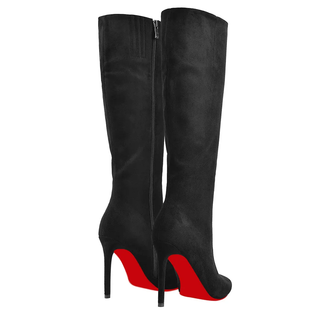 100mm/3.94 Inch Fashion Knee High Boots Platform Heel Boots Red Bottom Stilettos Booties-vocosishoes