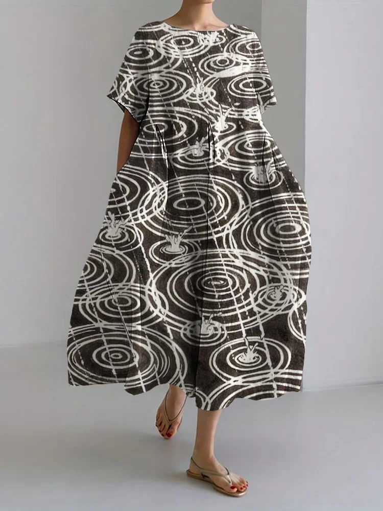 Raining Ripples Lino Pattern Linen Blend Maxi Dress