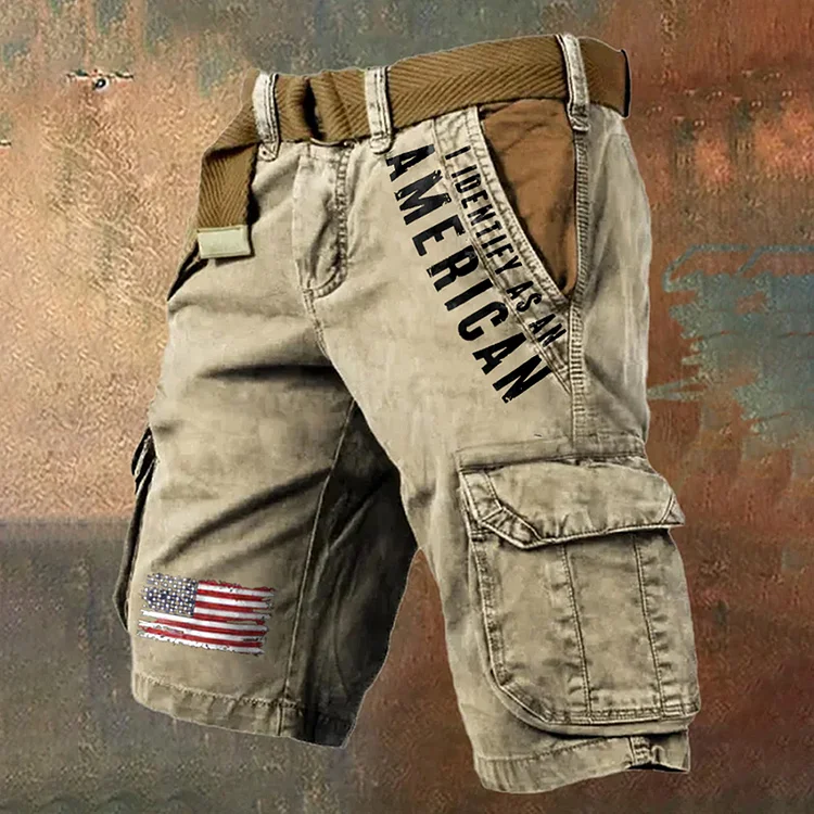 VChics Men's Vintage Independence Day I Identify As An American Print Cargo Shorts