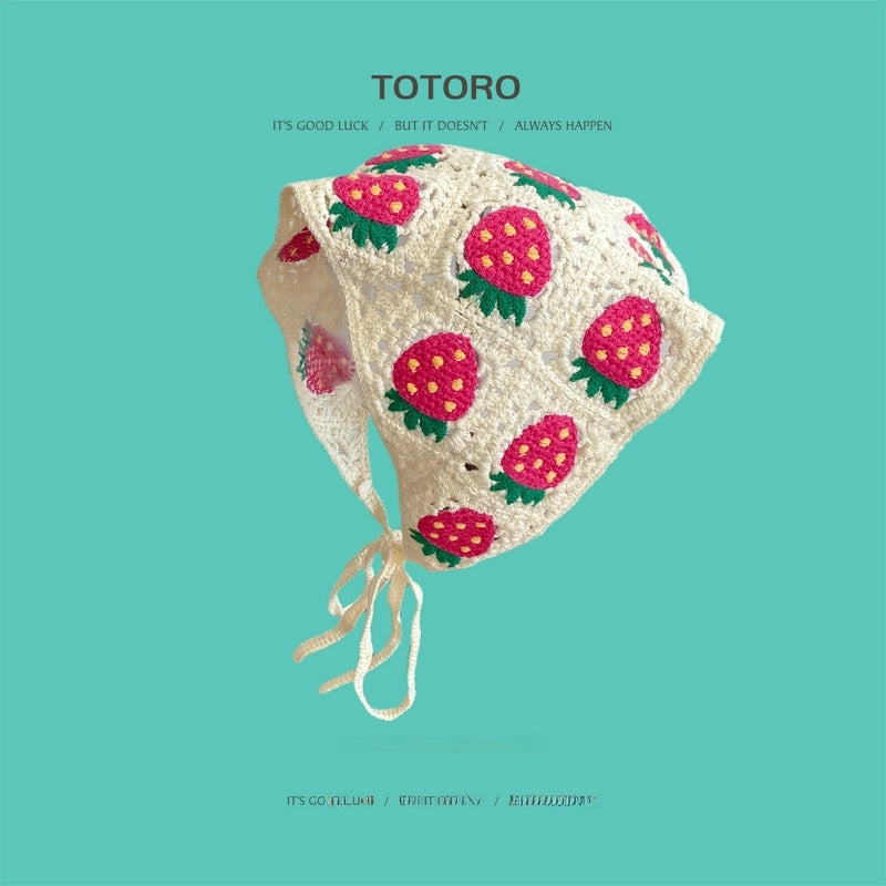 French Retro Turban Women’s Triangle Scarf Hair Belt Spring And Summer Travel Sweet Cute Handmade Crochet Artistic Style Baotou Hat