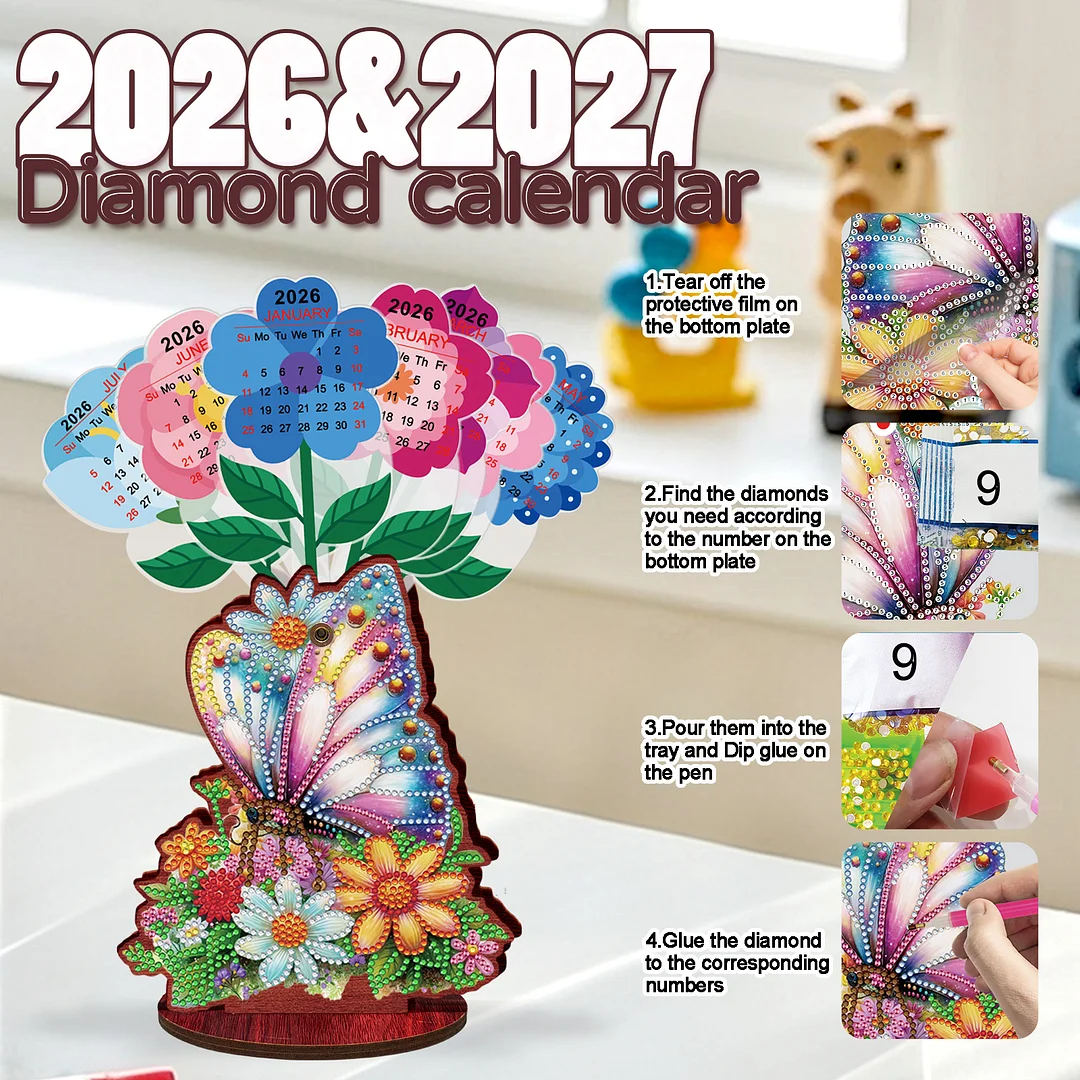 2026 Calendar DIY Diamond Painting Kit Wooden Diamond Painting Calendar