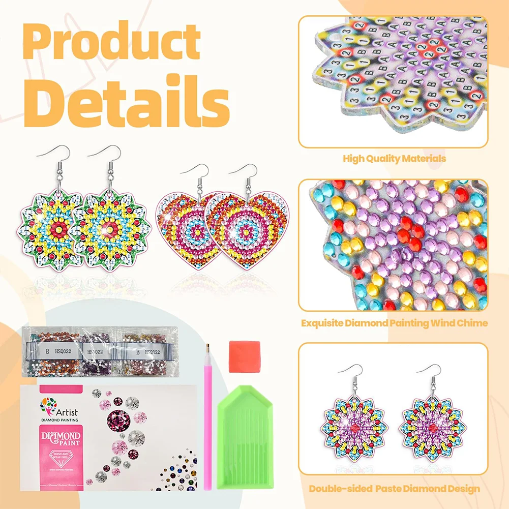 8Pairs Double Sided Diamond Painting DIY Earring Making Kit for Women Girls