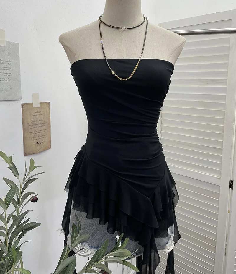 Nigikala Nigikala Shooting Hottie Sexy Shoulder Irregular Lotus Side Ribbon Bram Repair Print Sleeveless Top 1228