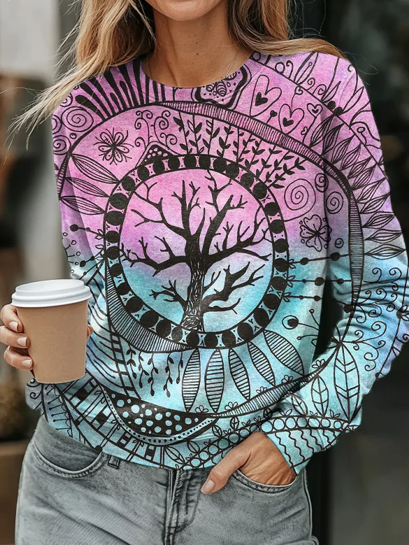 Hippie Tree Art Print Casual Sweatshirt