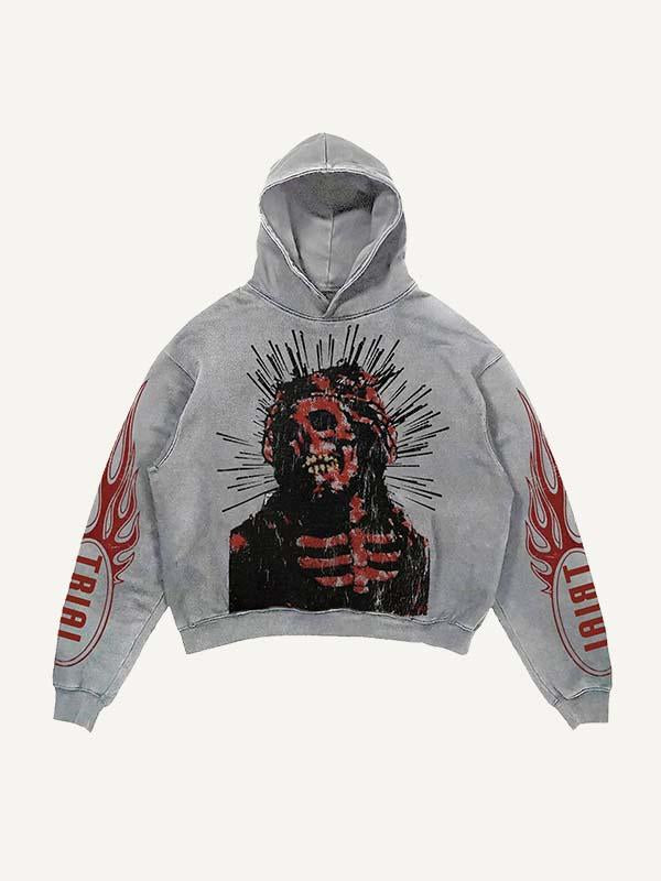 Skeleton Print Slant Pockets Hoodie