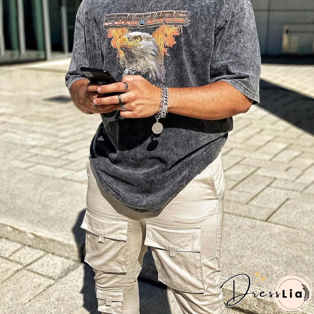 Mens Vintage Round Neck Printed Short-Sleeved T-Shirts