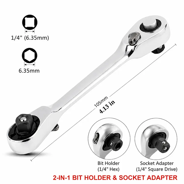 Silver Ratchet Wrench 1/4 Inch Mini Double Headed