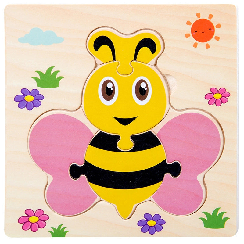 Kindergarten Children’s Enlightenment Early Education Cognition Cartoon Animal Cognition Hand-held Board Wooden Three-dimensional Puzzle Wooden Toys