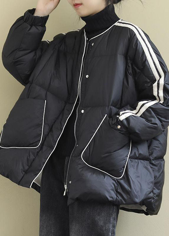 VCSHOES Loose Black zippered Pockets Loose Winter Duck Down Coat