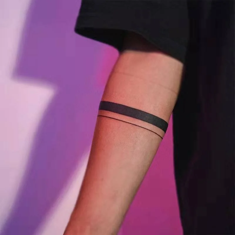 Black Stripe Waterproof Temporary Tattoo Stickers Male Arm Streak Line Punk Style Art Fake Tattoo Personality Leg Tattoo Female
