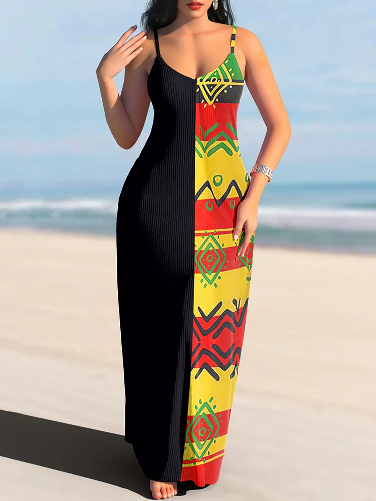 Juneteenth Stripe Ethnic Print Maxi Dress