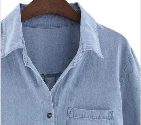 Plus Size XXXXXL 5XL-XL Woman Denim Blouses 2019 Feminine Blusa Jeans High Street Style Pocket Jean Shirt Vetement Femme T64601R