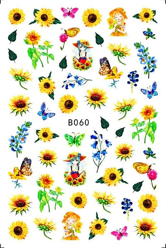 Popular Daisy Nail Sticker for Design Decoration Sunflower Nail Art Decals Adhesive Himawari Sticker for Nail Manicure Design