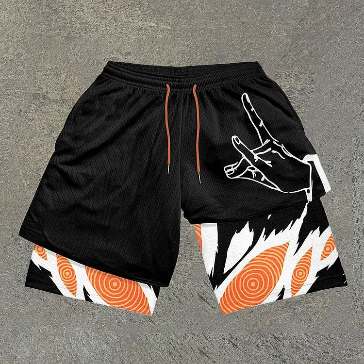 Fox Devil Print Double Layer Mesh Shorts