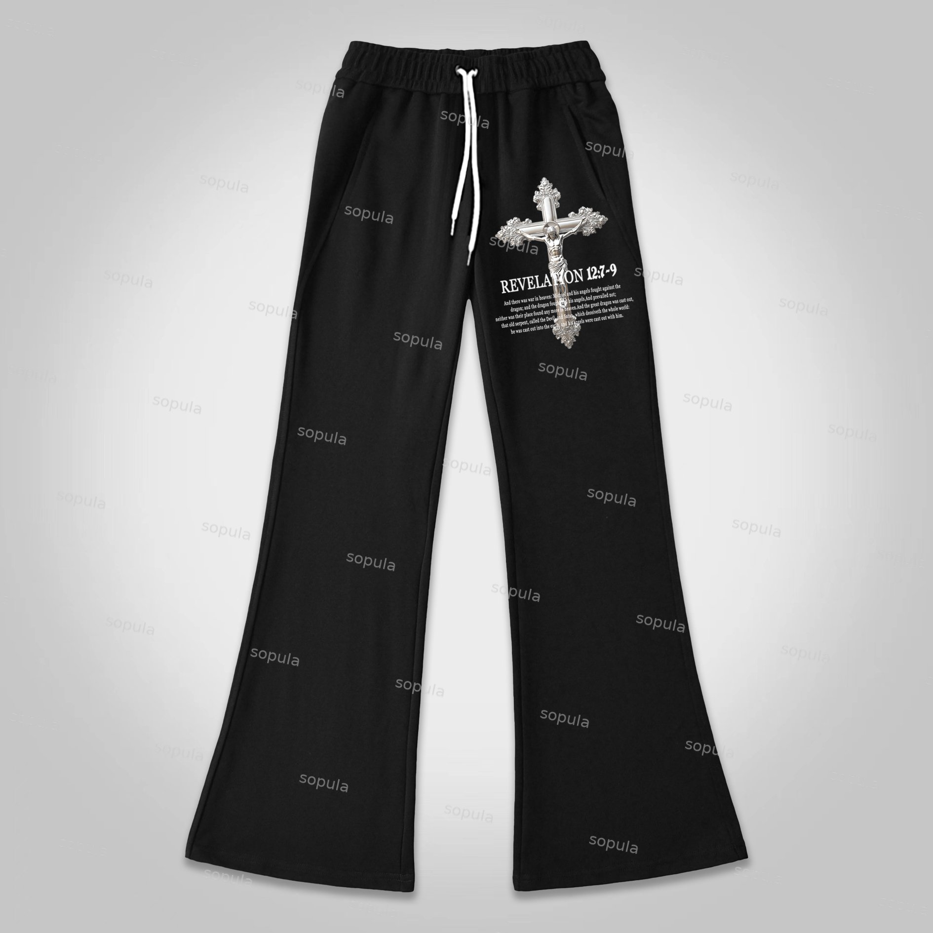 Sopula Revelation 12:7-9 Print Flared Sweatpants - SOPULA