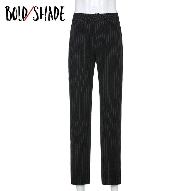 Bold Shade Gothic E-girl Style Striaght Pants Stripe Skinny Women Streetwear Fashion Trousers 90s Punk Autumn Winter Pants 2020