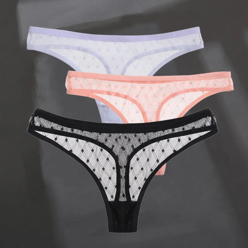 3PCS/Set Women's Panties Sexy G-String Perspective Woman Thong Low-waist Underpants Hollow Out T-back Female Underwear Lingerie