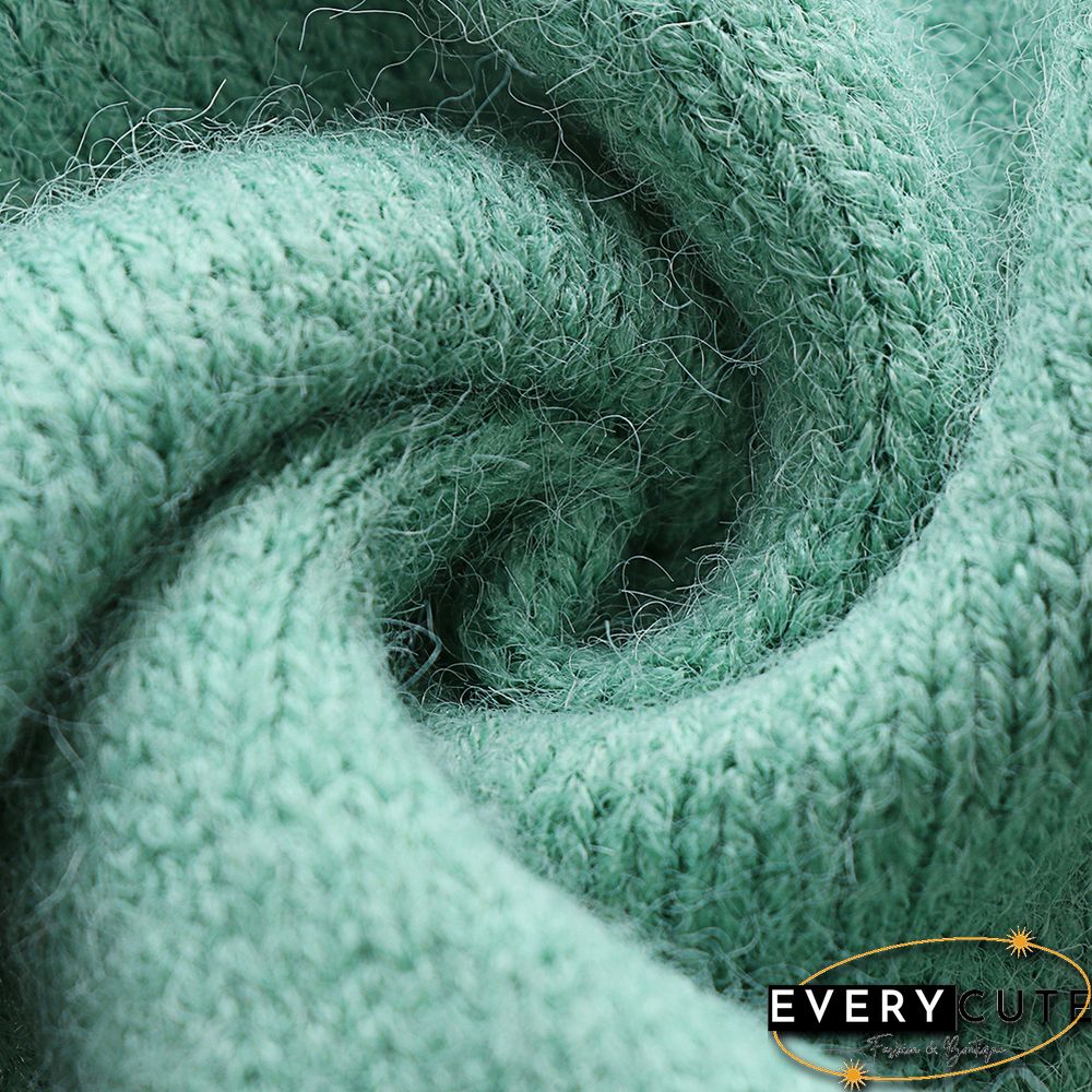 Light Green Button Neck Knitted Pullover Sweater