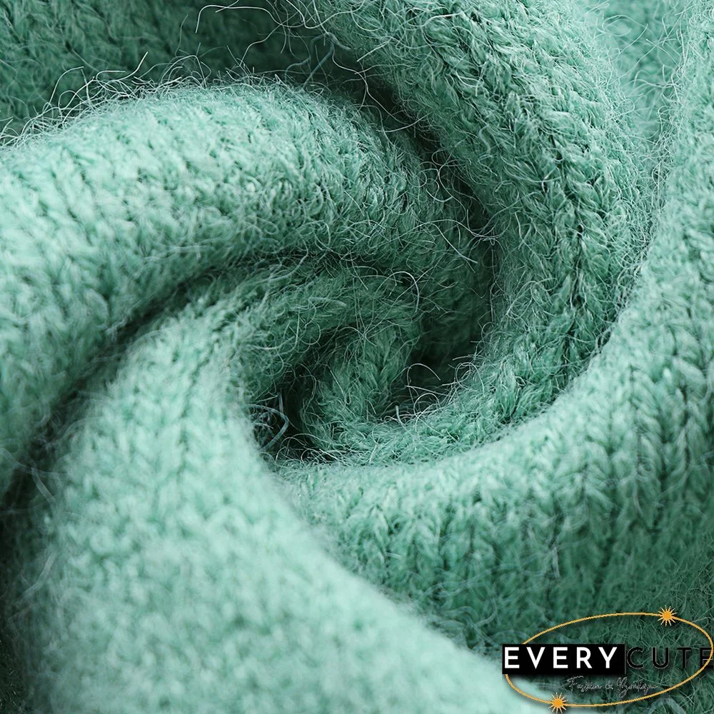 Light Green Button Neck Knitted Pullover Sweater