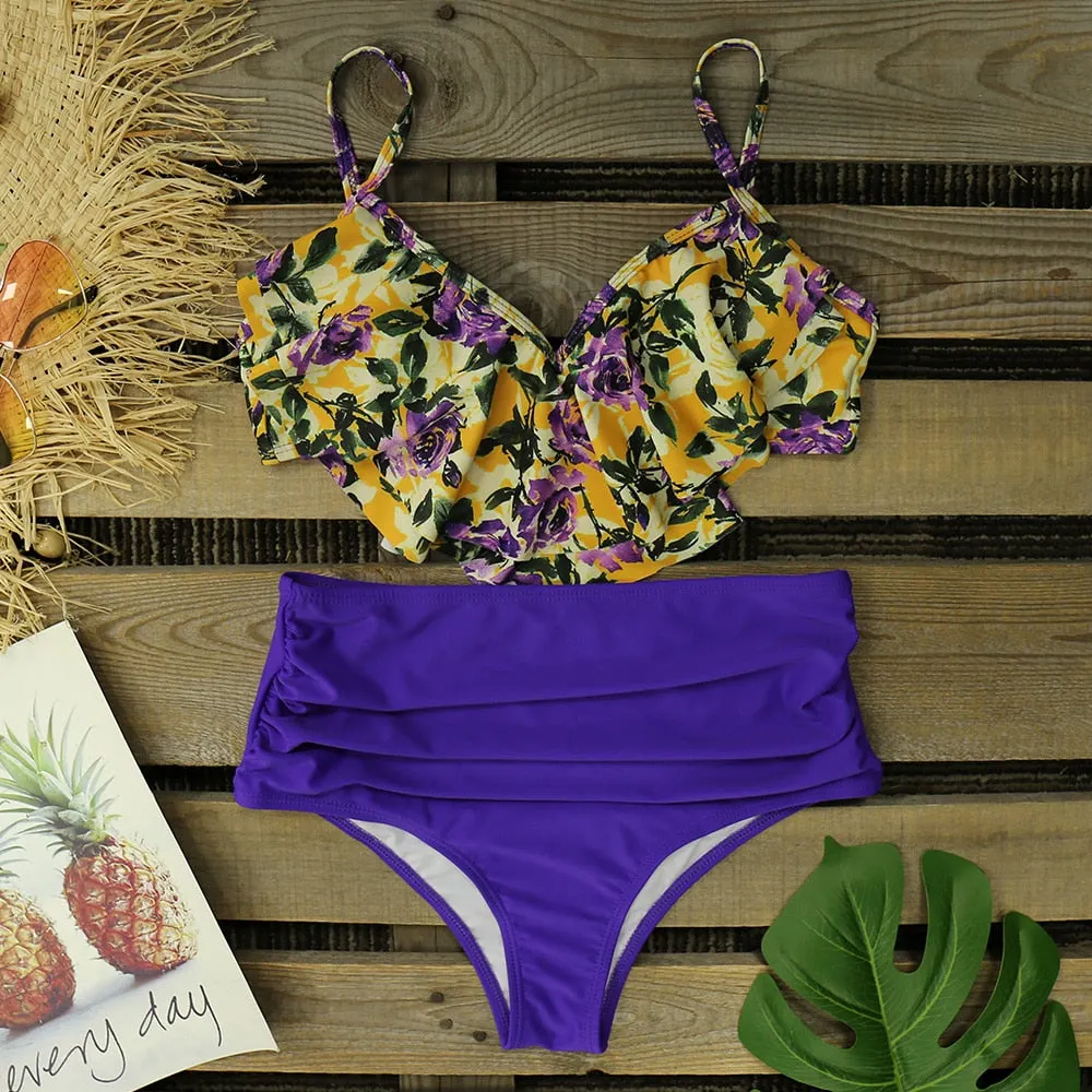 High Waist Bikini Set 2020 New Sexy Print Floral Swimwear Women Swimsuit Ruffle Bathing Suit Beach Wear Biquini female