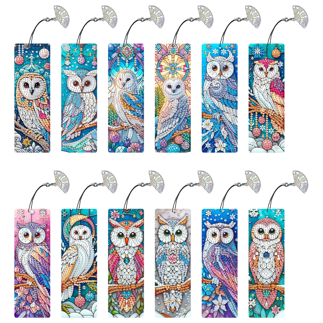12Pcs Owl DIY Diamond Painting Bookmarks for Book Lovers Mosaic Art Supplies