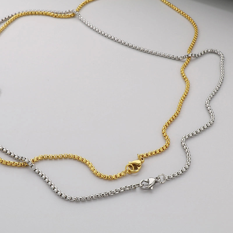 Fashion Classics Square Pearl Chain Men’s And Women’s Titanium Steel Necklace